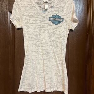 Harley-Davidson White and Blue V-Neck Tee
